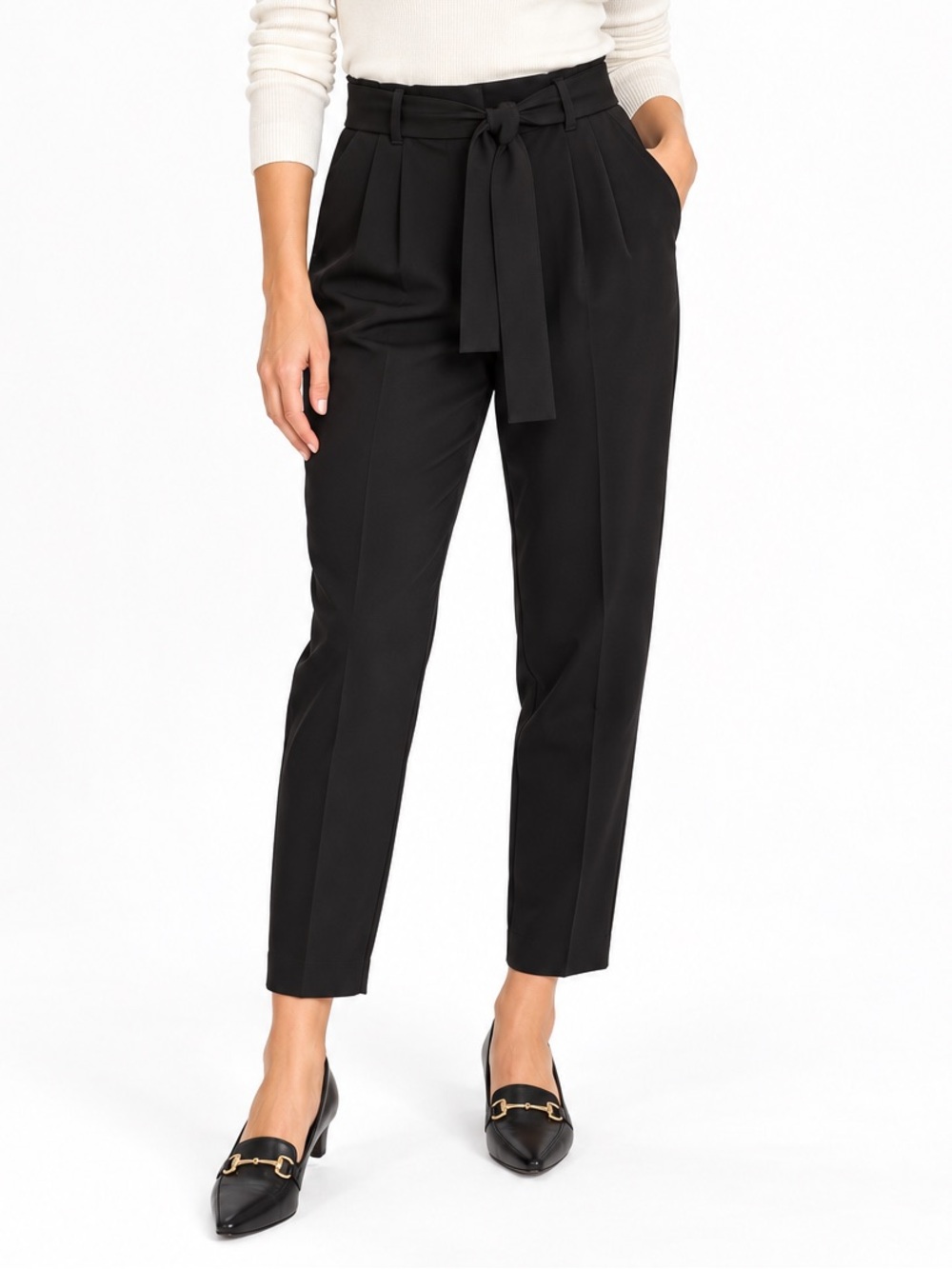 LOFT Black High Rise Self Belted Pants Size Medium